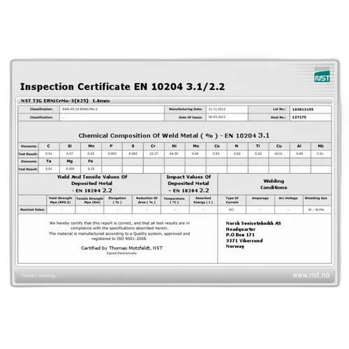 Works inspection certificate WAZ as per DIN / EN 10204/3.1